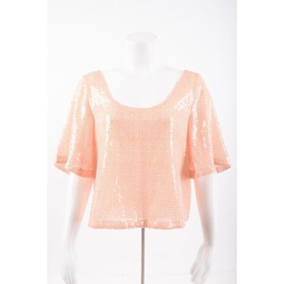 Free People Womens Sequin Top Shirt Blouse Size S Peach Night Fever sparkle NWT - Picture 1 of 6
